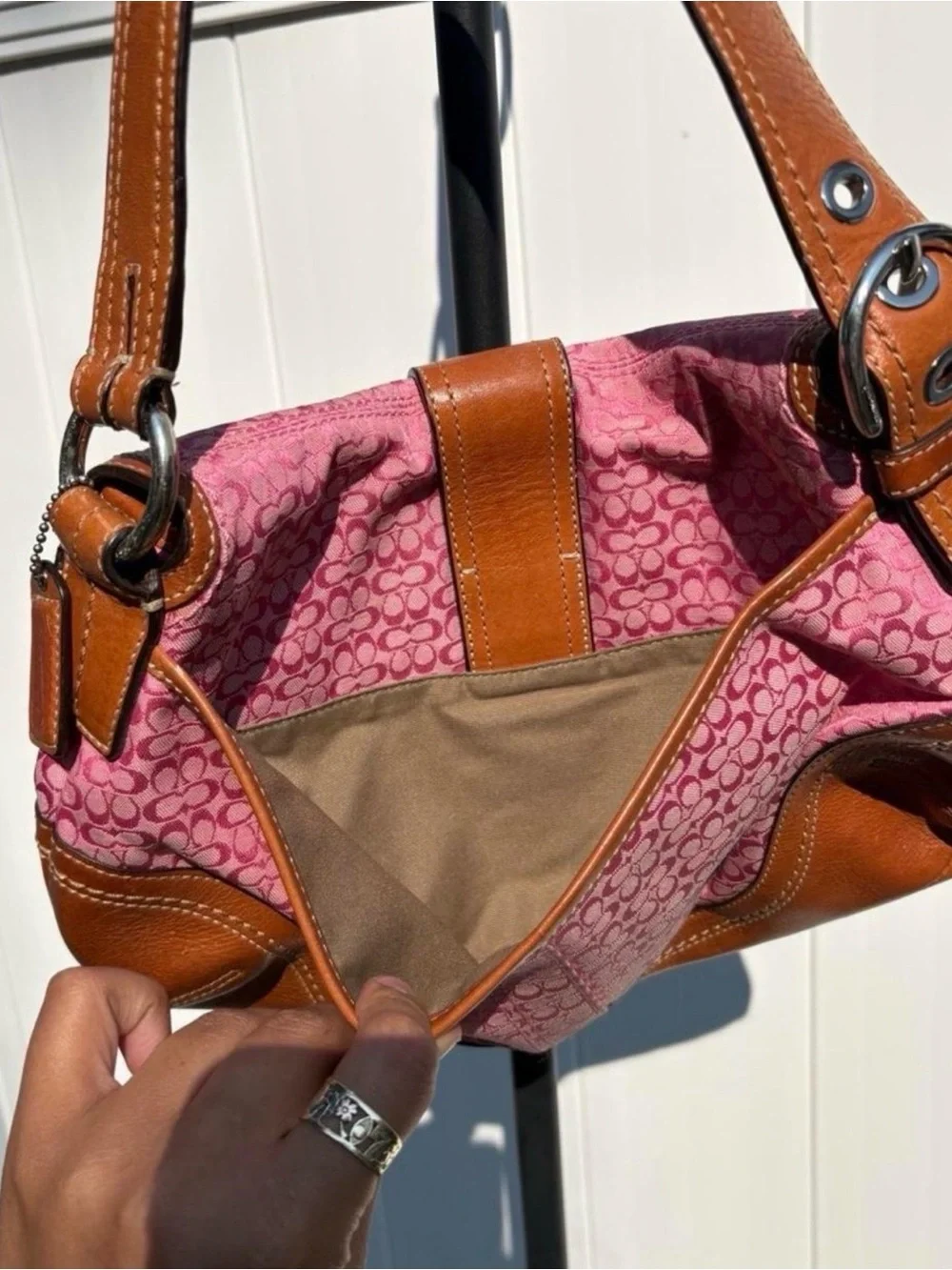 Medium size Coach Soho Signature C Shoulder Bag *Pink/Brown*